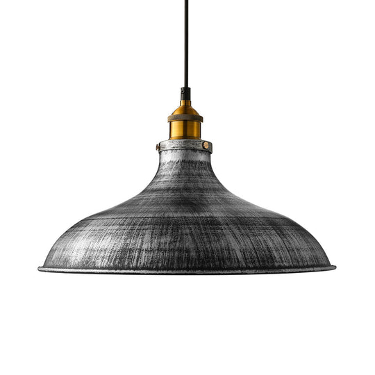 Farmhouse Dome Ceiling Lamp With Aged Silver Finish And Hanging Cord