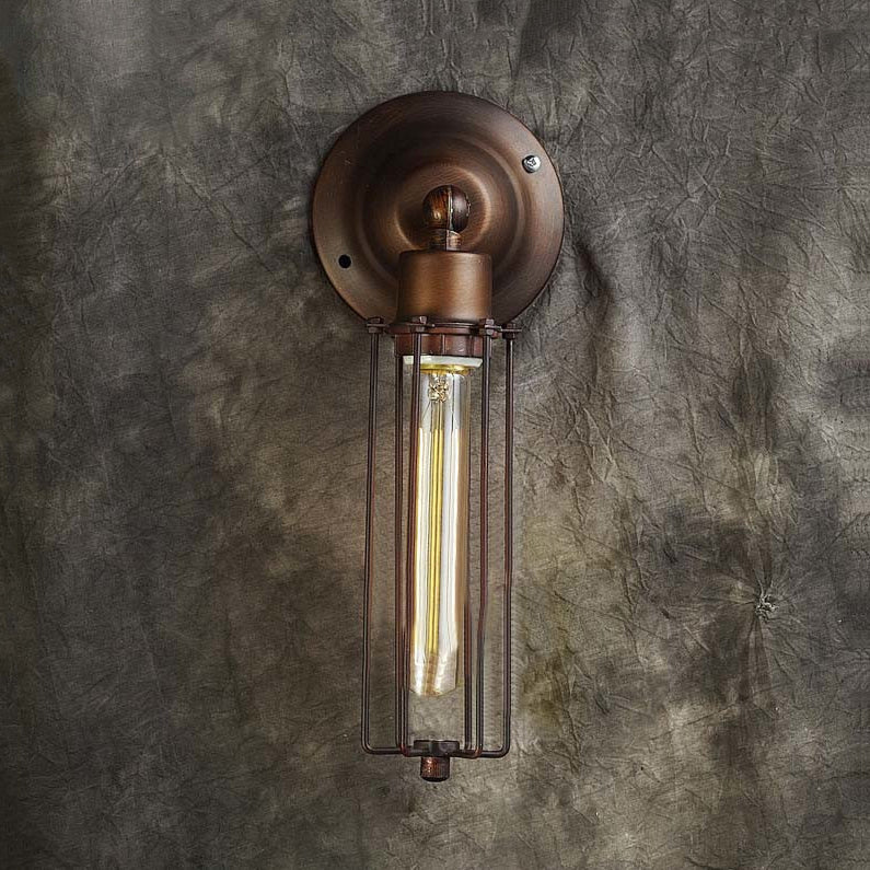 Industrial Bronze Wall Sconce For Dining Table - Tube Shape Wrought Iron Lamp