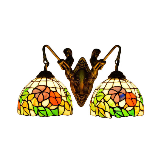 Victorian Glass Wall Mount Sconce Light - 2-Headed Bowl Design Red/Green Ideal For Living Room