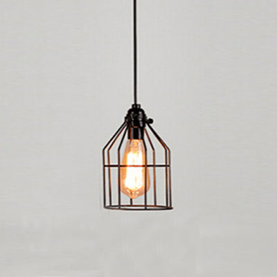 Lodge Style Black Metal Birdcage Pendant Light For Kitchen With Hanging Cord