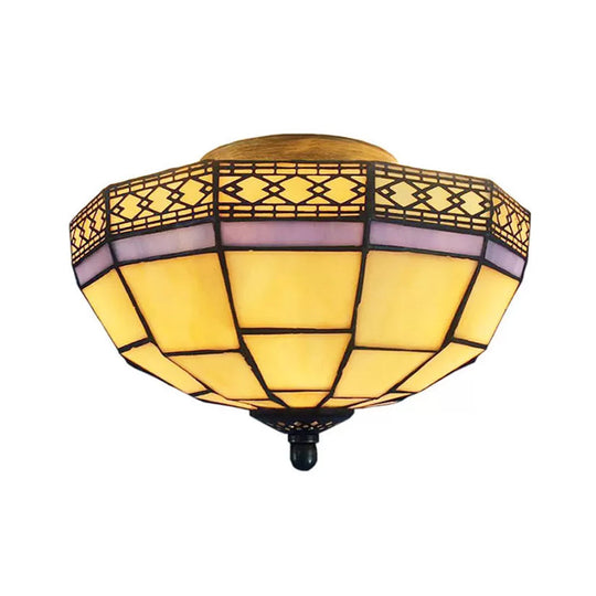 Tiffany Style Mission Ceiling Light: Stained Glass Semi Flush Mount with Geometric Shade