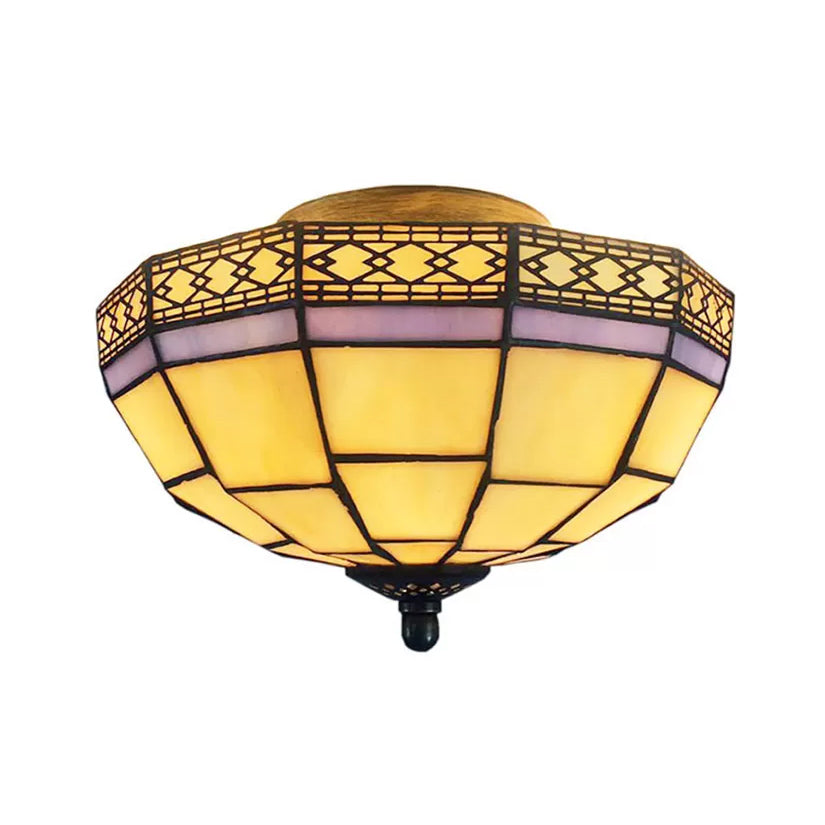 Tiffany Style Mission Ceiling Light: Stained Glass Semi Flush Mount With Geometric Shade