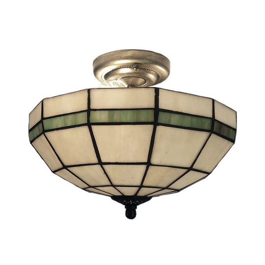 Tiffany Style Mission Ceiling Light: Stained Glass Semi Flush Mount with Geometric Shade