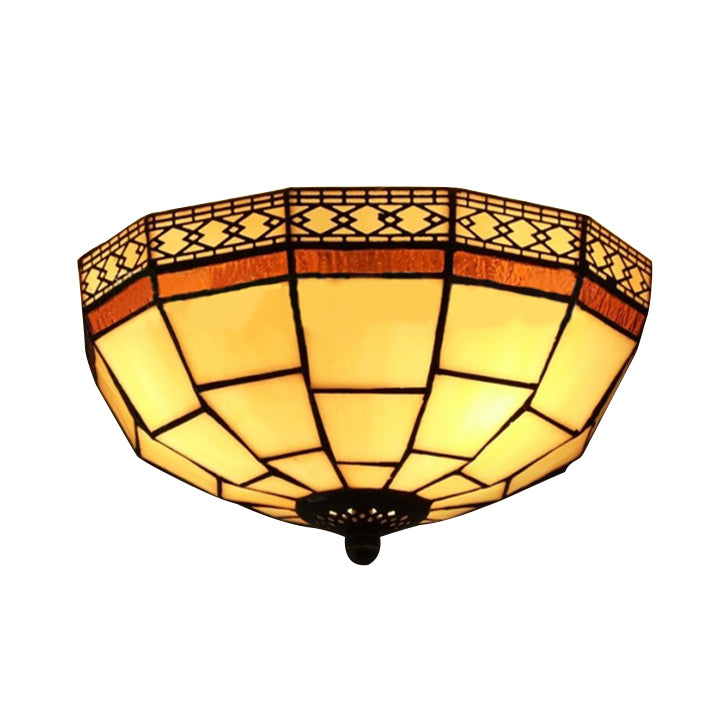 Tiffany Style Mission Ceiling Light: Stained Glass Semi Flush Mount with Geometric Shade