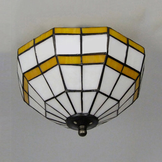 Tiffany Style Mission Ceiling Light: Stained Glass Semi Flush Mount with Geometric Shade