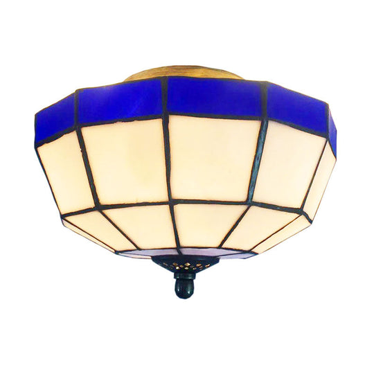 Tiffany Style Mission Ceiling Light: Stained Glass Semi Flush Mount with Geometric Shade