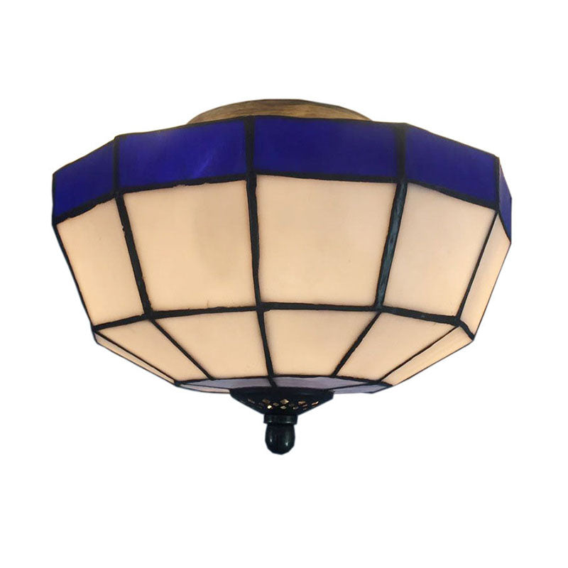 Tiffany Style Mission Ceiling Light: Stained Glass Semi Flush Mount with Geometric Shade