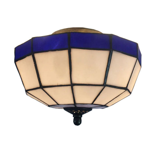 Tiffany Style Mission Ceiling Light: Stained Glass Semi Flush Mount with Geometric Shade