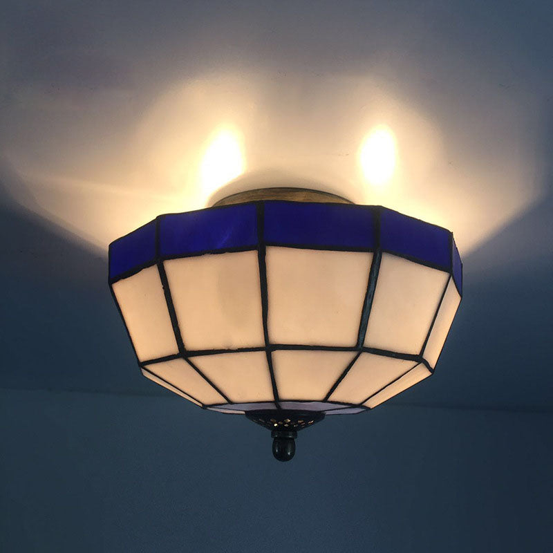 Tiffany Style Mission Ceiling Light: Stained Glass Semi Flush Mount with Geometric Shade