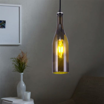 Farmhouse Style Bottle Glass Pendant Light In Brown/Yellow - 1 Bulb Ceiling Fixture For Living Room