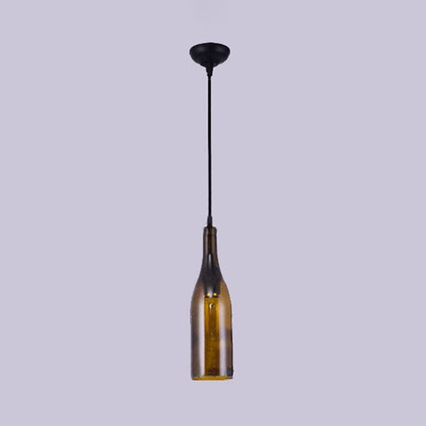 Farmhouse Style Bottle Glass Pendant Light In Brown/Yellow - 1 Bulb Ceiling Fixture For Living Room