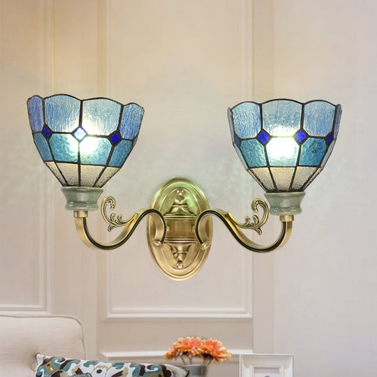 Mediterranean Blue Glass Wall Mount Light - 2 Lights For Dining Room Bowl