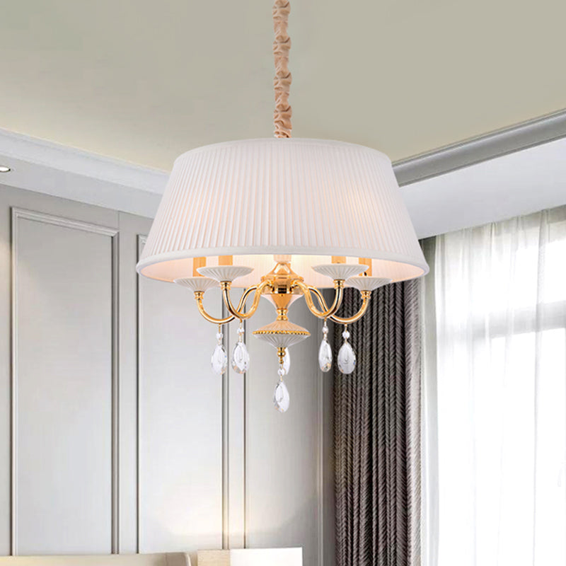 Modern 5-Light Fabric Shade Chandelier With Tapered Drum Design In White/Grey