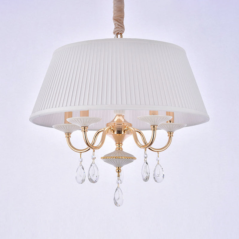 Modern 5-Light Fabric Shade Chandelier With Tapered Drum Design In White/Grey