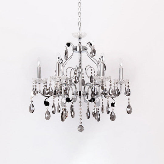 Contemporary Smoke Grey Crystal Chandelier - Elegant 6 Light Candle-Style Suspension Lamp For Dining