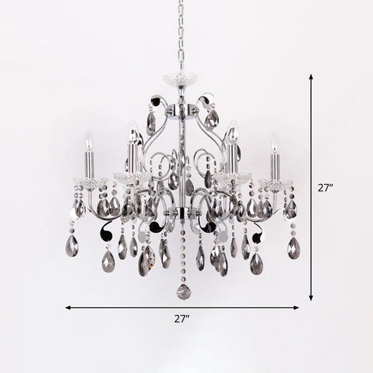 Contemporary Smoke Grey Crystal Chandelier - Elegant 6 Light Candle-Style Suspension Lamp For Dining