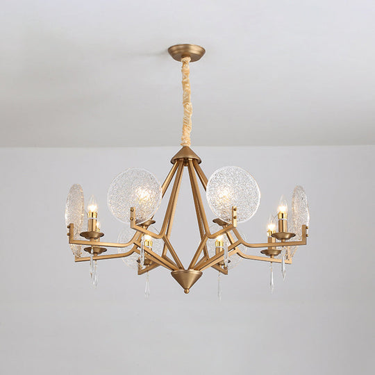 8-Head Crystal Panel Pendant Light - Modern Gold Finish Chandelier With Candle-Style Ceiling Mount