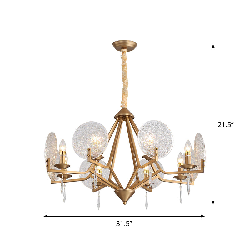 8-Head Crystal Panel Pendant Light - Modern Gold Finish Chandelier With Candle-Style Ceiling Mount