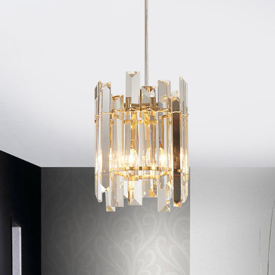 Nordic Cylinder Crystal Block Ceiling Chandelier: Clear, 2 Bulbs, Living Room Hanging Light Fixture