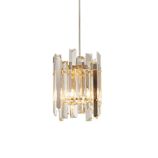 Nordic Cylinder Crystal Block Ceiling Chandelier: Clear, 2 Bulbs, Living Room Hanging Light Fixture