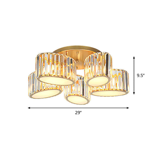 Gold Carved Crystal Semi-Flush Ceiling Lamp with Oval/Teardrop Design and 5 Lights