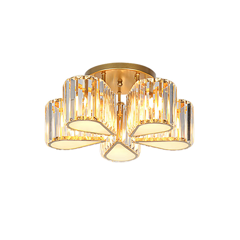 Gold Carved Crystal Semi-Flush Ceiling Lamp with Oval/Teardrop Design and 5 Lights