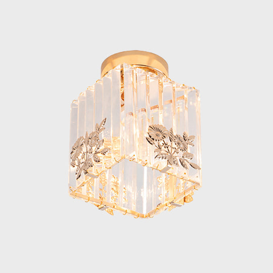 Nordic Cube-Shaped Semi Flush Crystal Ceiling Light Fixture Gold Finish