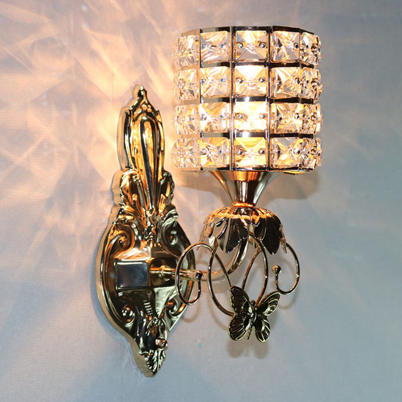 Modern Metal Wall Light Fixture With Crystal Shade And Cylinder Design - Ideal For Living Room