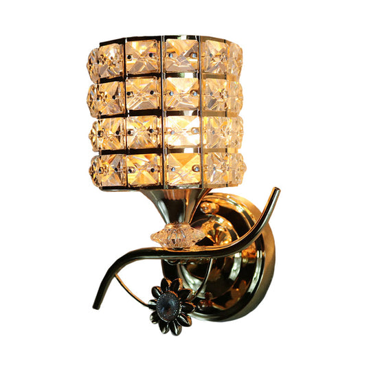 Modern Metal Wall Light Fixture With Crystal Shade And Cylinder Design - Ideal For Living Room