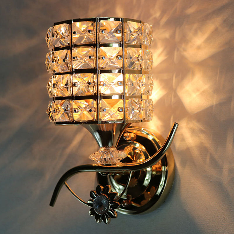 Modern Metal Wall Light Fixture With Crystal Shade And Cylinder Design - Ideal For Living Room