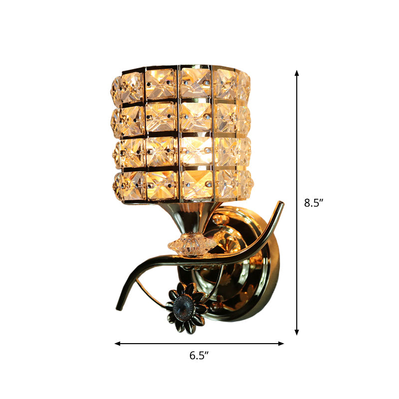 Modern Metal Wall Light Fixture With Crystal Shade And Cylinder Design - Ideal For Living Room