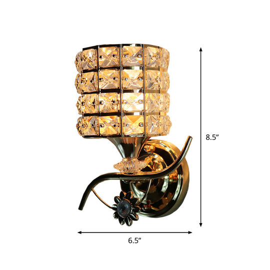 Modern Metal Wall Light Fixture With Crystal Shade And Cylinder Design - Ideal For Living Room