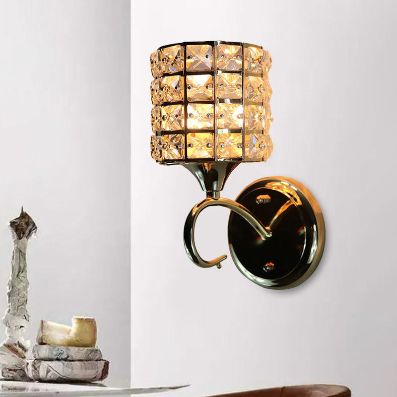 Modern Metal Wall Light Fixture With Crystal Shade And Cylinder Design - Ideal For Living Room