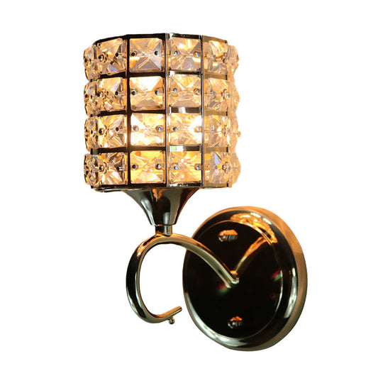 Modern Metal Wall Light Fixture With Crystal Shade And Cylinder Design - Ideal For Living Room