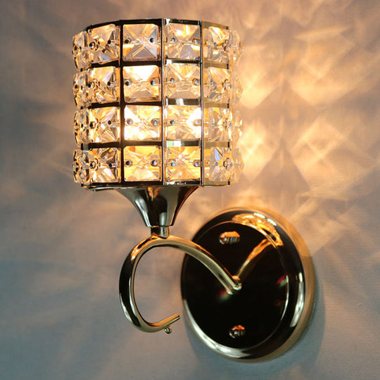 Modern Metal Wall Light Fixture With Crystal Shade And Cylinder Design - Ideal For Living Room