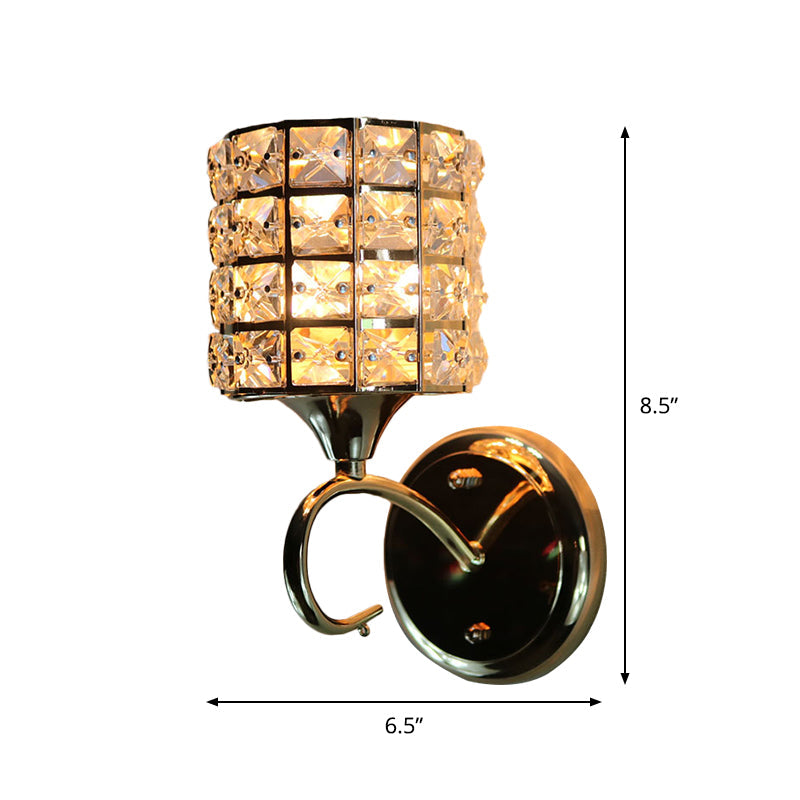 Modern Metal Wall Light Fixture With Crystal Shade And Cylinder Design - Ideal For Living Room