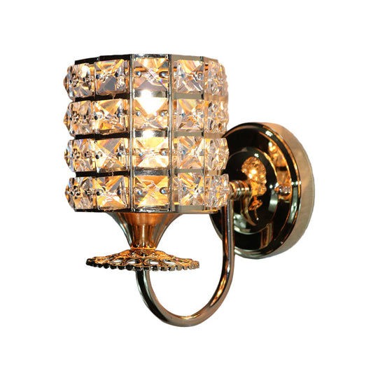 Modern Metal Wall Light Fixture With Crystal Shade And Cylinder Design - Ideal For Living Room