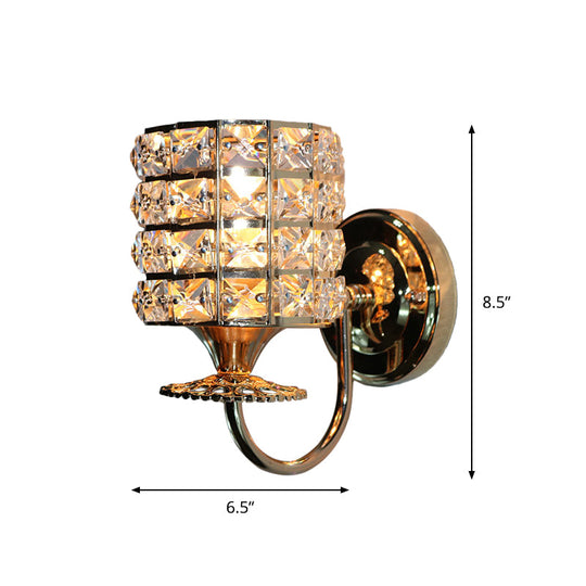 Modern Metal Wall Light Fixture With Crystal Shade And Cylinder Design - Ideal For Living Room