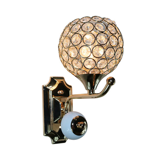 Gold Modernist Circle Wall Sconce - Crystal-Encrusted Single-Head Mount Light Fixture