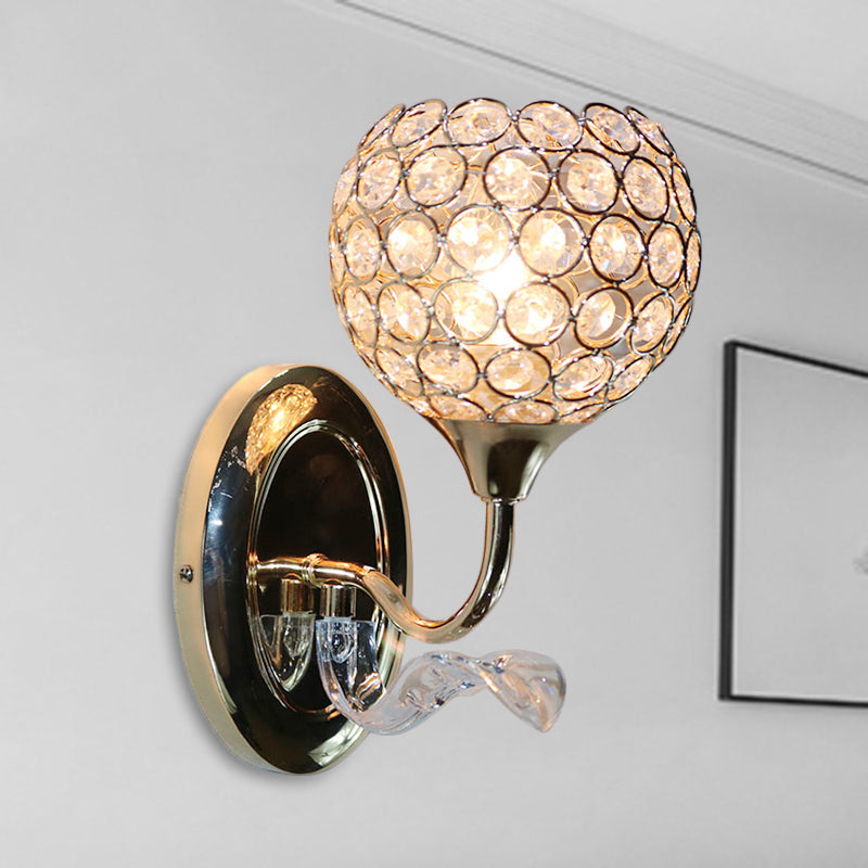 Gold Modernist Circle Wall Sconce - Crystal-Encrusted Single-Head Mount Light Fixture / A