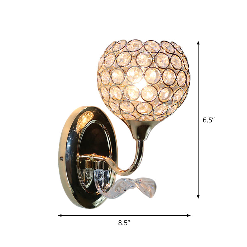 Gold Modernist Circle Wall Sconce - Crystal-Encrusted Single-Head Mount Light Fixture