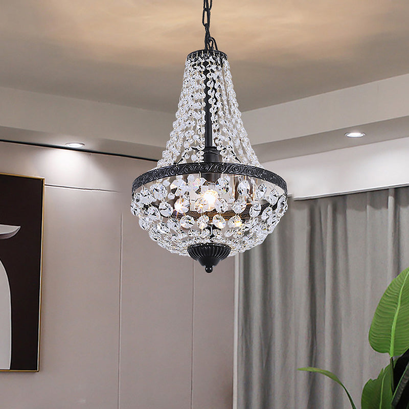 Suspended Crystal Strand Ceiling Light With Basket Frame Shade - Ideal For Countryside Restaurants