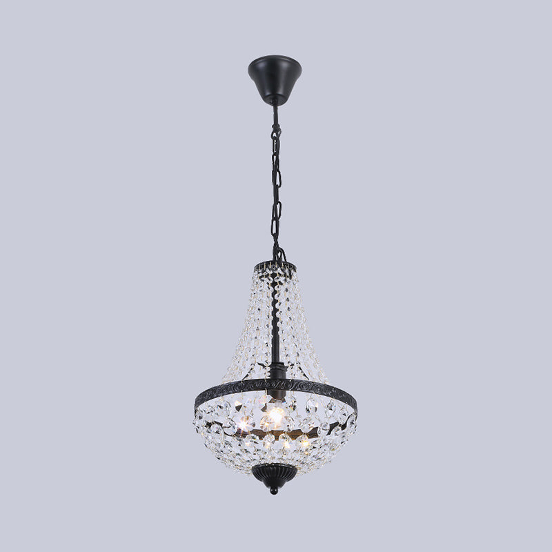 Suspended Crystal Strand Ceiling Light With Basket Frame Shade - Ideal For Countryside Restaurants