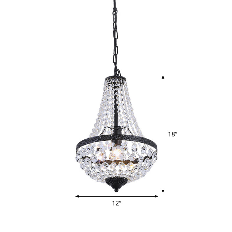 Suspended Crystal Strand Ceiling Light With Basket Frame Shade - Ideal For Countryside Restaurants