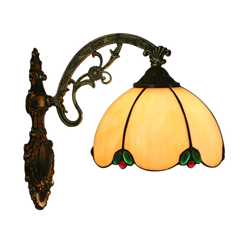 Baroque Scalloped Wall Light Kit - Elegant 1-Light Beige Glass Sconce For Bedroom