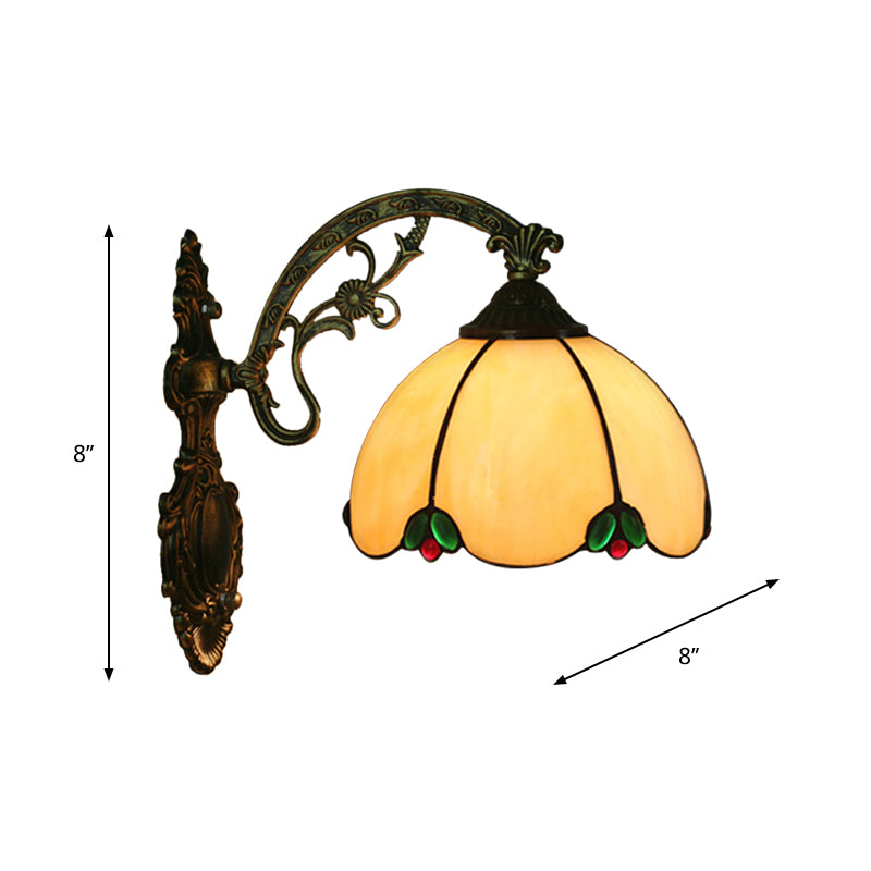 Baroque Scalloped Wall Light Kit - Elegant 1-Light Beige Glass Sconce For Bedroom