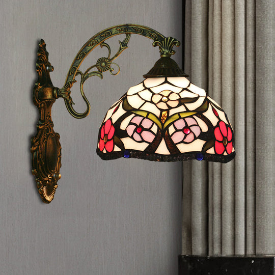 Tiffany Cut Glass Peony Pattern Bronze Wall Mount Light - 1-Light Lighting Fixture