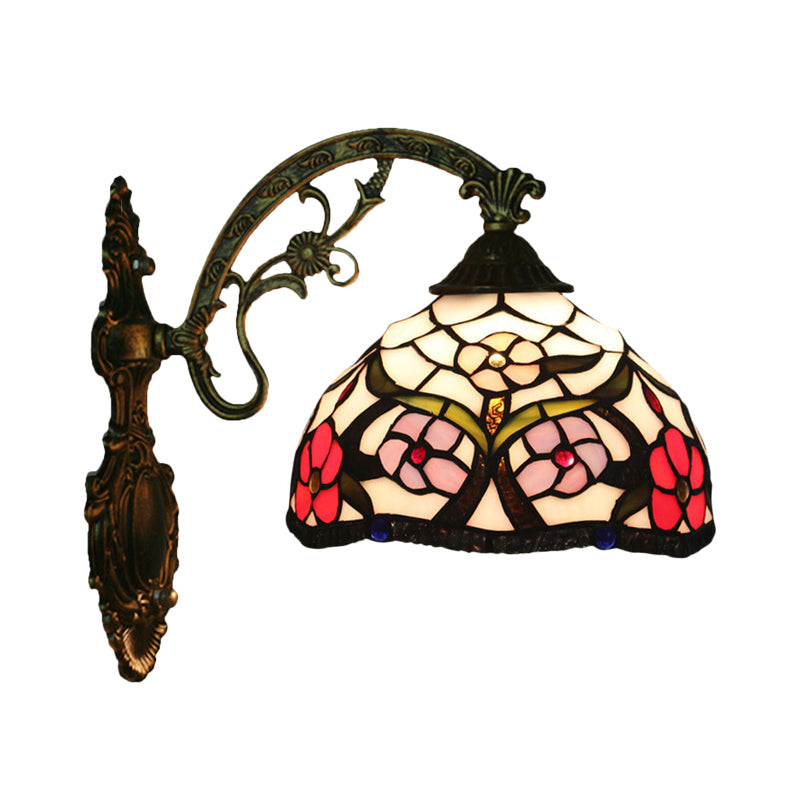 Tiffany Cut Glass Peony Pattern Bronze Wall Mount Light - 1-Light Lighting Fixture