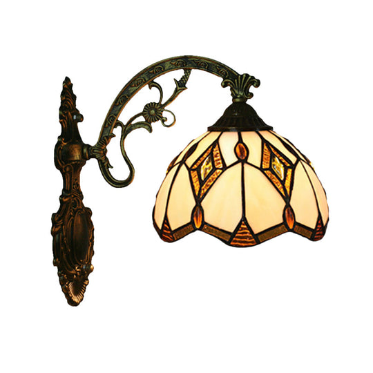 Wave-Edge Bowl Wall Lamp - Tiffany Glass Craftsman Mount Light Fixture In Bronze