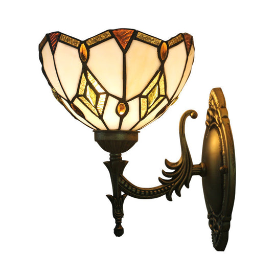 Baroque Beige Glass Wall Mount Sconce Light - Bronze Finish Bedroom Décor